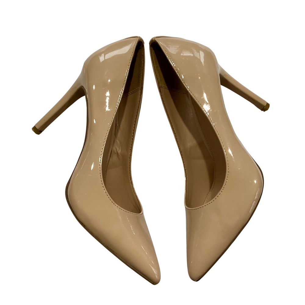 BCBGeneration Heidi Nude Patent Pointed Toe Pumps Stiletto Heels Sz 9 Minimalist - Picture 2 of 10